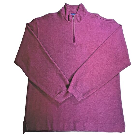 Izod Mens Large Quarter Zip Pullover Knit Cotton Burgundy Cuffed Long Sleeves - Picture 1 of 8